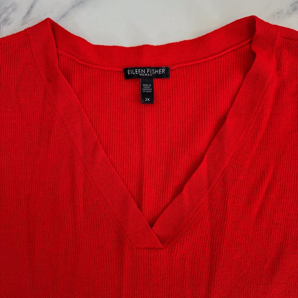 Eileen Fisher Woman Red-Orange Wool Blend Sweater EUC 2X